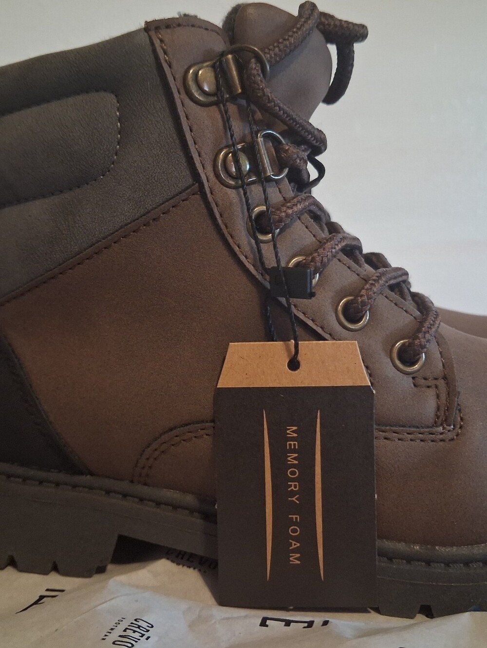 Kids Brown Lace-Up Memory Foam Boots